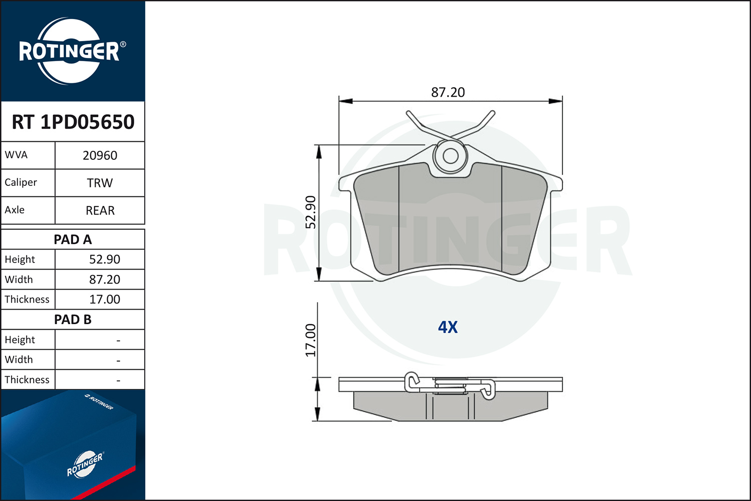 ROTINGER Fékbetét, mind RT1PD05650_ROT